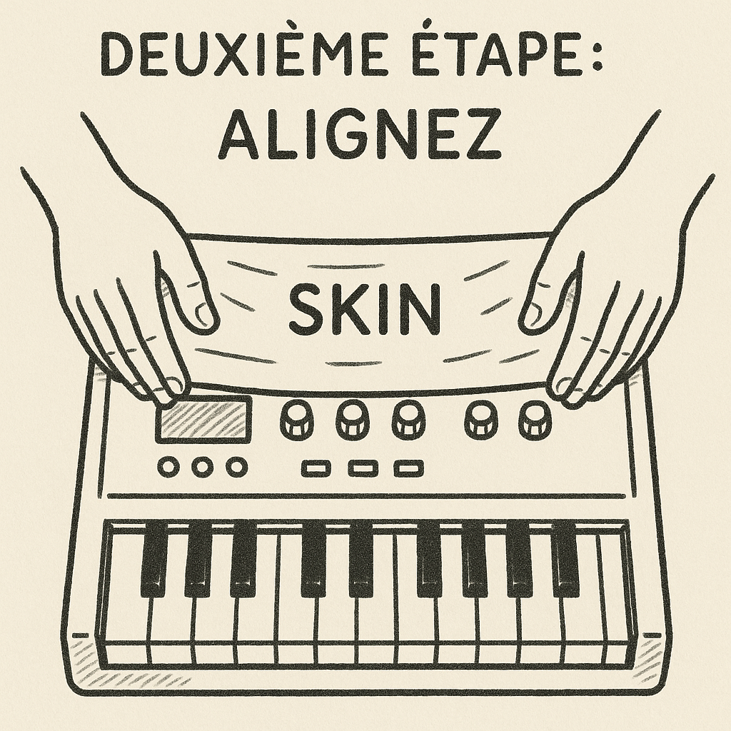 Aligner l’autocollant principal puis les petites pièces